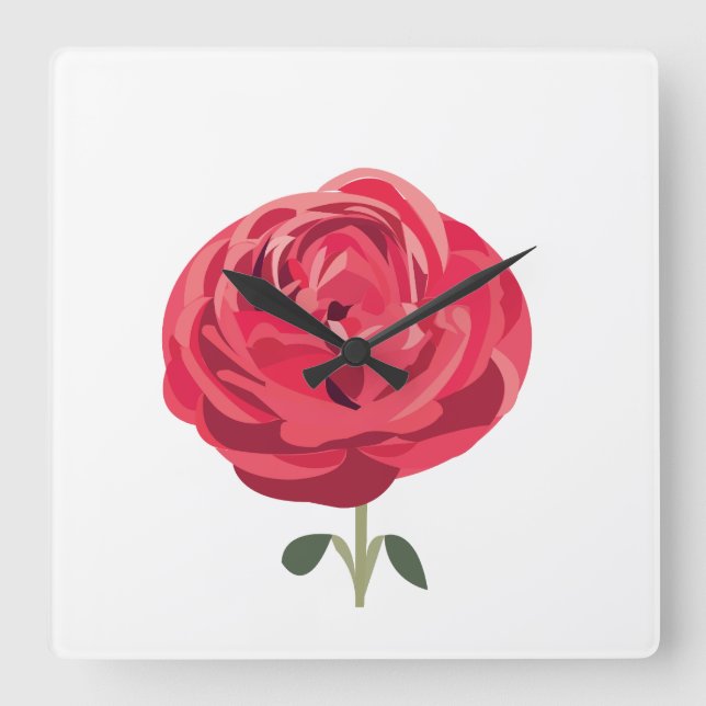 Rote Rose Blume Rote Rose Quadratische Wanduhr (Vorderseite)