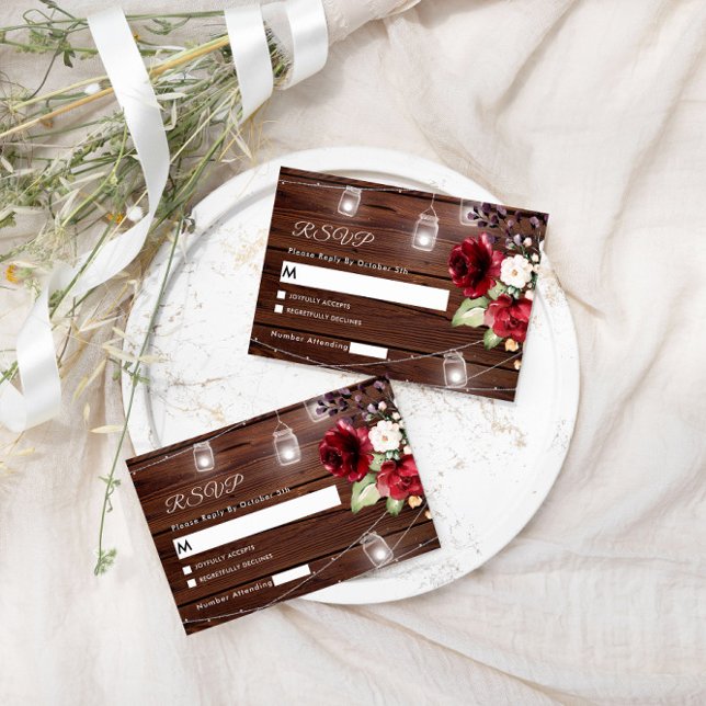 Rote Rose Blume Rustic Wood Wedding RSVP Card Karte (Von Creator hochgeladen)