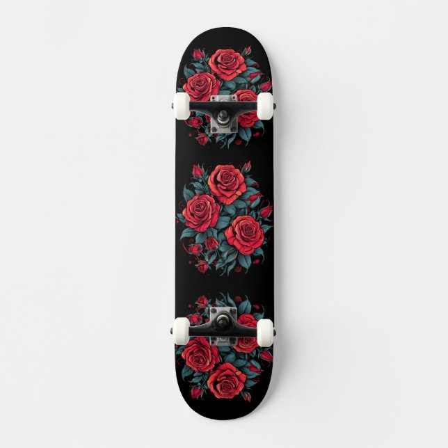 Rote Rose Blume Skateboard (Vorderseite)