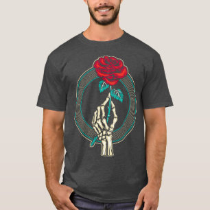 Rote Rose Blume Skeletthand T-Shirt