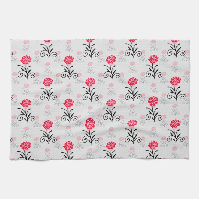 Rote Rose Blume Stalk-Muster Geschirrtuch (Horizontal)