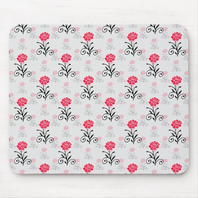 Rote Rose Blume Stalk-Muster Mousepad (Vorne)