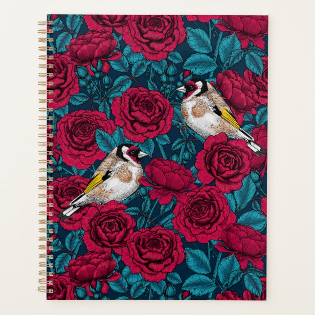 Rote Rose Blume und Goldflossenvögel Planer (Vorderseite)
