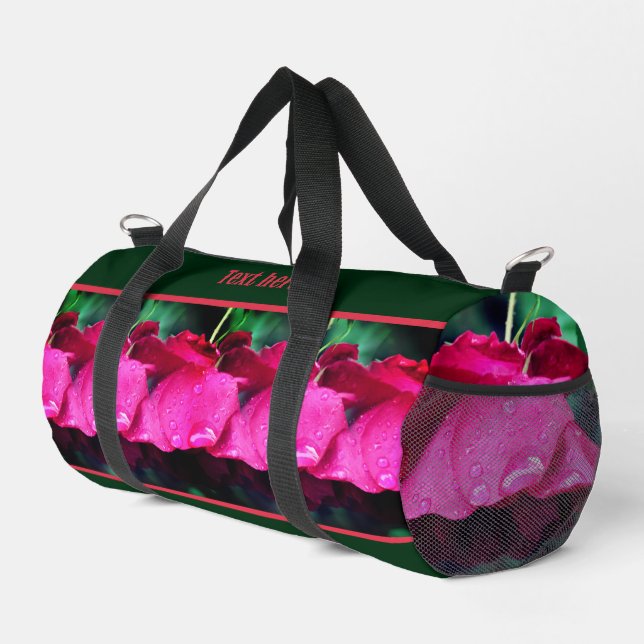 Rote Rose Blume und Seile Personalisiert Duffle Bag (Rechte Ecke)
