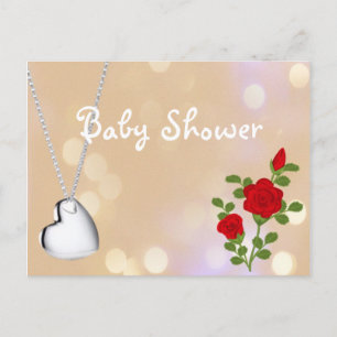 rote Rose-Blume und Silberherz-Babydusche Einladungspostkarte