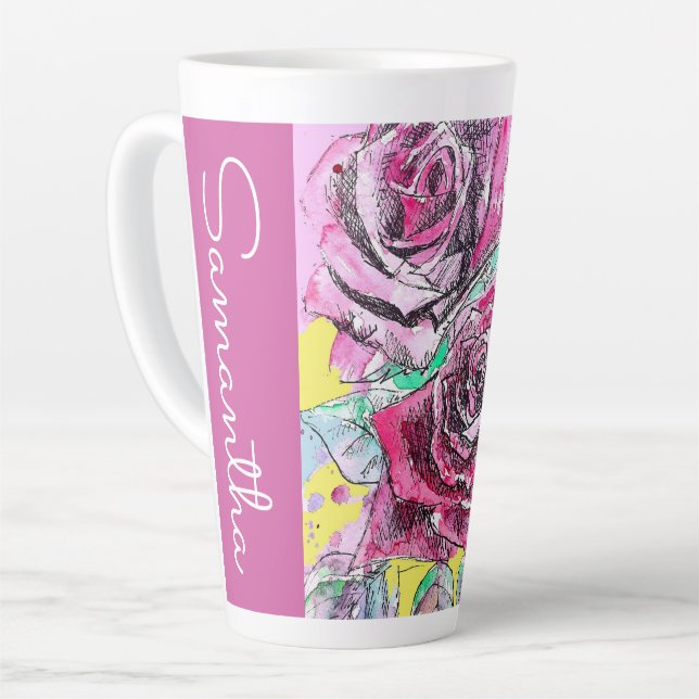 Rote Rose Blume Wasserfarben Frauen Name Milchtasse (Linke Ecke)