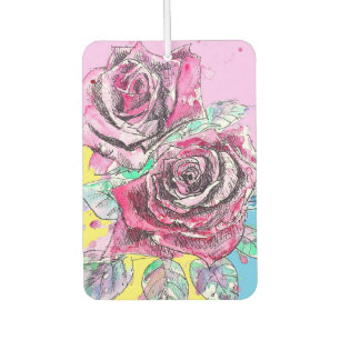 Rote Rose Blume Wasserfarbene Kunst Autolufterfrischer