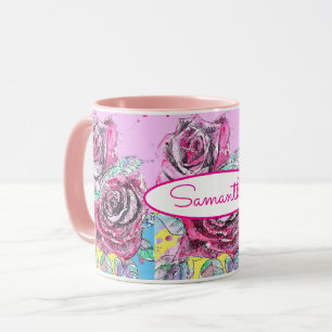 Rote Rose Blume Wasserfarbene Kunst Tasse
