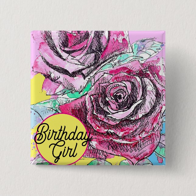 Rote Rose Blume Watercolor Rosa MASI - Museo d'art Button (Vorderseite)