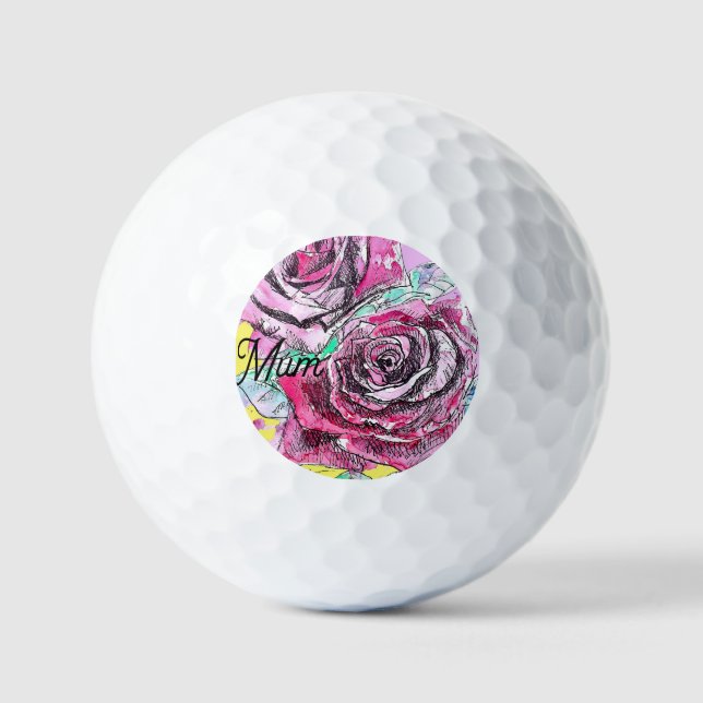 Rote Rose Blume Watercolor Rosa MASI - Museo d'art Golfball (Vorderseite)