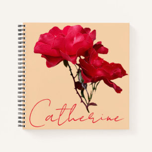 Rote Rose Blumen anpassbarer Name Catherine boho Notizbuch