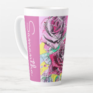 Rote Rose Blumen Florale Wasserfarbe Frau Name Milchtasse