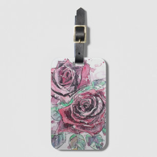 Rote Rose Blumen Wasserfarbe Reisegepäckanhänger Gepäckanhänger