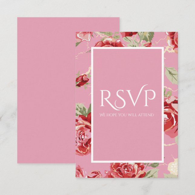 Rote Rose Blumendruck Save the Date RSVP-Karte RSVP Karte (Vorne/Hinten)