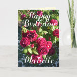 Rote Rose Blumengarten Blumengarten Rose Geburtsta Karte<br><div class="desc">Rote Rose Blumengarten Blumengarten Blume Happy Birthday Card,  mit einem vollständig anpassbaren Namen. Entworfen aus einem meiner ursprünglichen Blumengartenfotos & meine ursprüngliche Schrift,  genießen Sie!</div>