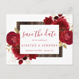 Rote Rose Blumengoldfall Save the Date Postkarte