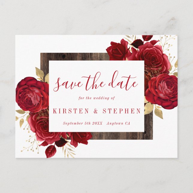 Rote Rose Blumengoldfall Save the Date Postkarte (Vorderseite)