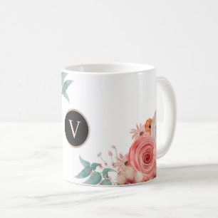 rote Rose Blumenmonogramm Kaffeetasse