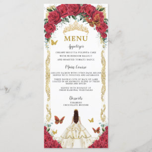 Rote Rose Blumenweißes Kleid Quinceañera XV Menü Programm