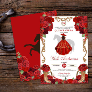 Rote Rose bootet Western Charra Vestidos Quinceañe Einladung