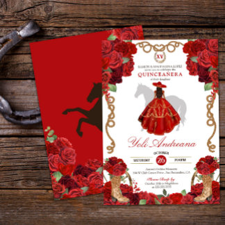 Rote Rose Bootet Western Charro Vestidos Quinceañe Einladung
