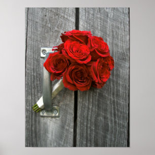 Rote Rose Bouquet & Barnwood Poster