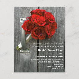 Rote Rose Bouquet & Barnwood Wedding Einladung