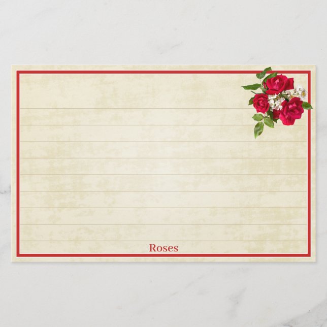 Rote Rose Bouquet Floral Fotocreme BG Briefpapier (Vorderseite)
