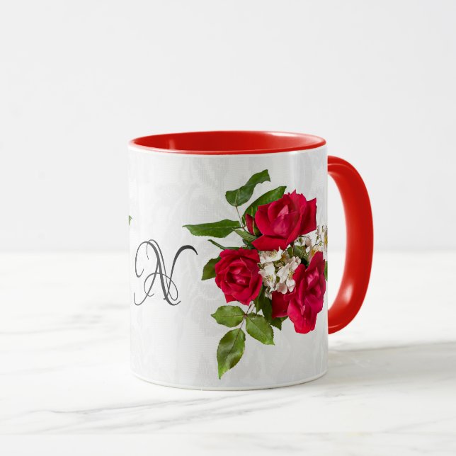 Rote Rose Bouquet Floral Fotografie Tasse (VorderseiteRechts)
