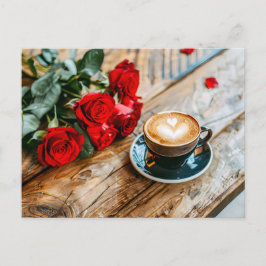Rote Rose Bouquet mit Cappuccino Herz Feiertagspostkarte