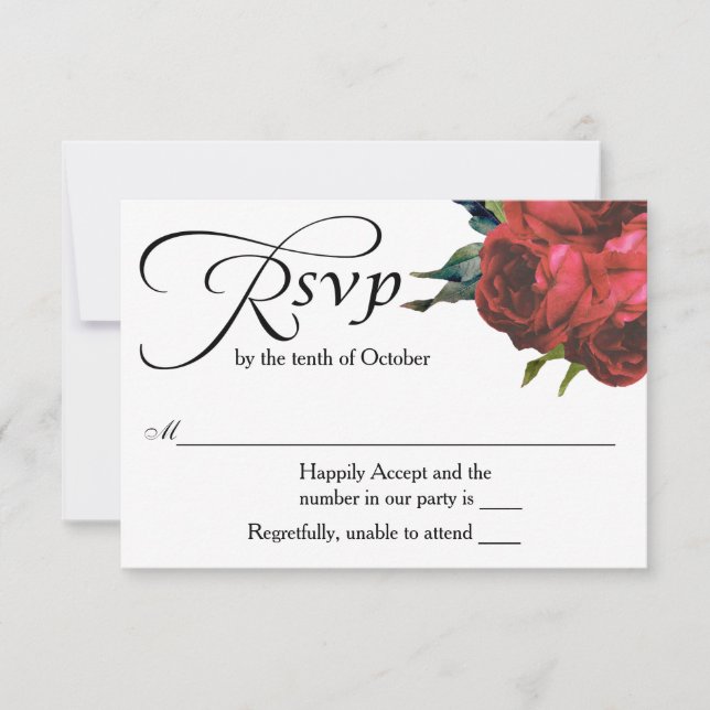 Rote Rose Bouquet Wedding RSVP Karte (Vorderseite)