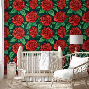 Rote Rose Brown Beige Blue Floral Vangogh Tapete