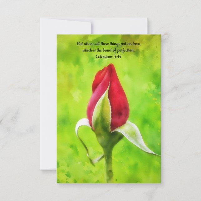 Rote Rose Bud Blume Art Faith Note Card Dankeskarte (Vorderseite)
