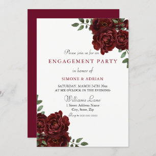 Rote Rose Burgund Elegante Engagement Partei Einladung