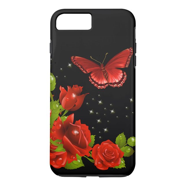 Rote Rose Case-Mate iPhone Hülle (Red Roses and Butterfly Dark Background iPhone Case)