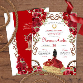 Rote Rose Charra Western Quinceañera Einladung