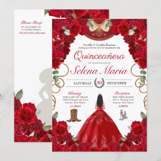 Rote Rose Charro Elegantes Botanisches Flor Quince Einladung