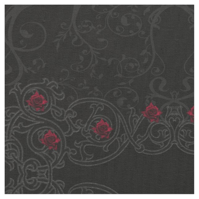 Rote Rose Damask Scroll Gothic Stoff (Nahaufnahme)