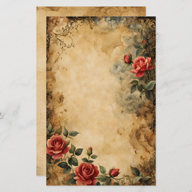 Rote Rose Dark Fantasy Briefpapier (Vorne/Hinten)
