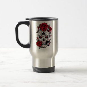 Rote Rose Diamond Tattoo Skull Reisebecher