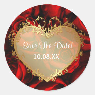 Rote Rose Elegance - Save the Date Runder Aufkleber