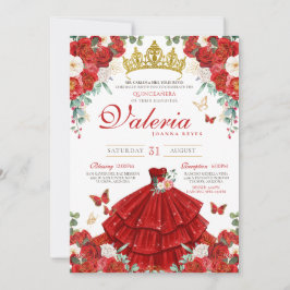 Rote Rose Elegant Butterfly Prinzessin Quinceañera Einladung