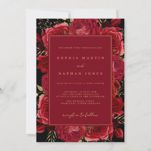 Rote Rose Elegante Blumenhochzeit Einladung
