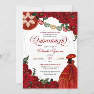 Rote Rose Elegante Charra/Mariachi Kleid Quinceañe Einladung