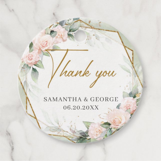 Rote Rose Eukalyptus Goldrahmen Hochzeit Geschenkanhänger (Vorderseite)