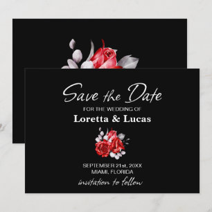 Rote Rose Floral Black Wedding Save The Date