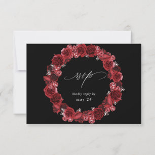 Rote Rose Floral & Crystal UAWG - Schwarz RSVP Karte