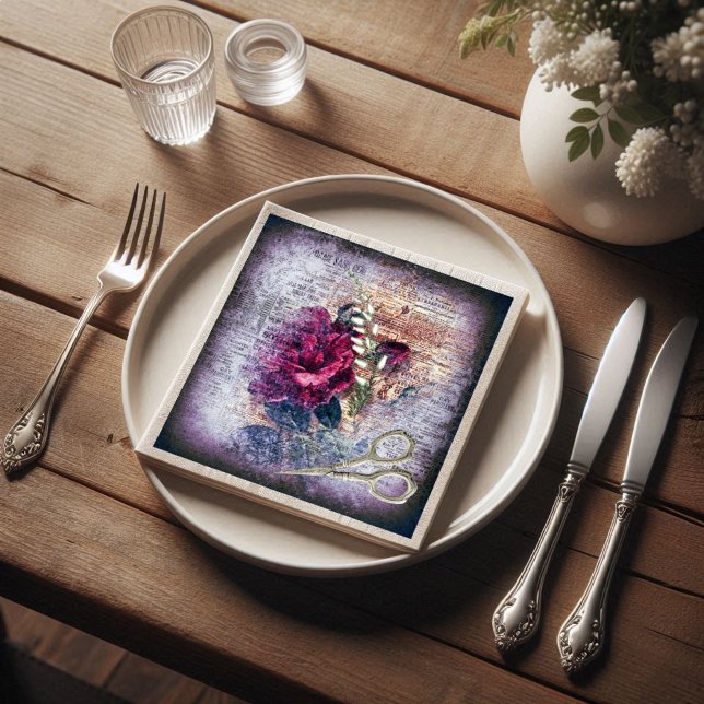 Rote Rose Floral Ephemera Decoupage Serviette (Von Creator hochgeladen)