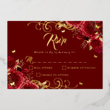 Rote Rose Floral Gold Swirl Gold Quinceanera