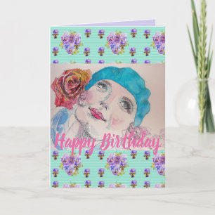 Rote Rose Floral Happy Birthday art Card Karte